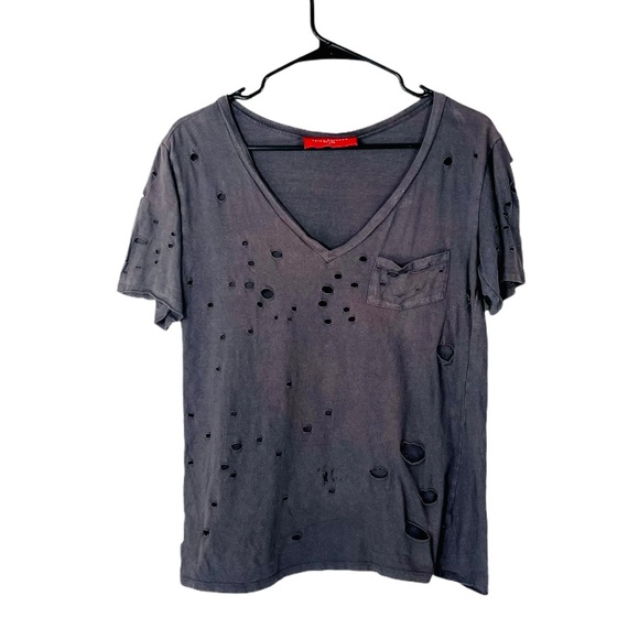 AKIRA Tops - Akita Chicago Red Label destroyed grey tee shirt